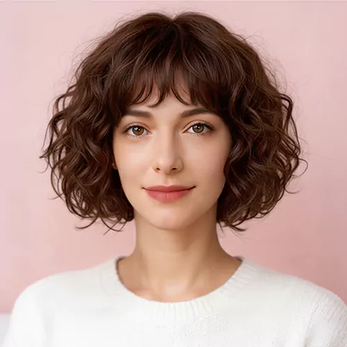 Short Bangs Curly Bob Women 59