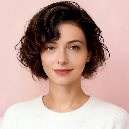 Curly Bob Short Bangs Women 67