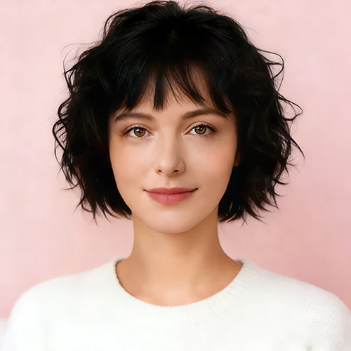 Short Bob Curly Bangs Women 69