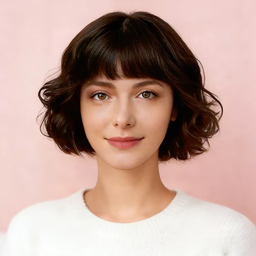 Short Curly Bangs Bob Women 73