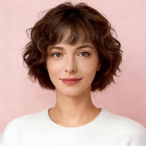Short Bangs Bob Curly Women 75